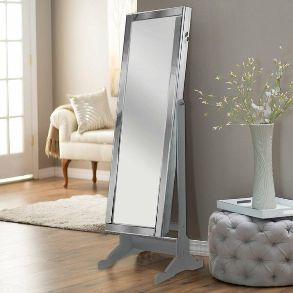 Fixturesfirst Daze Contemporary Border Rectangular Jewelry Armoire Cheval Mirror, Full-Length Classic - Silver FI2541397